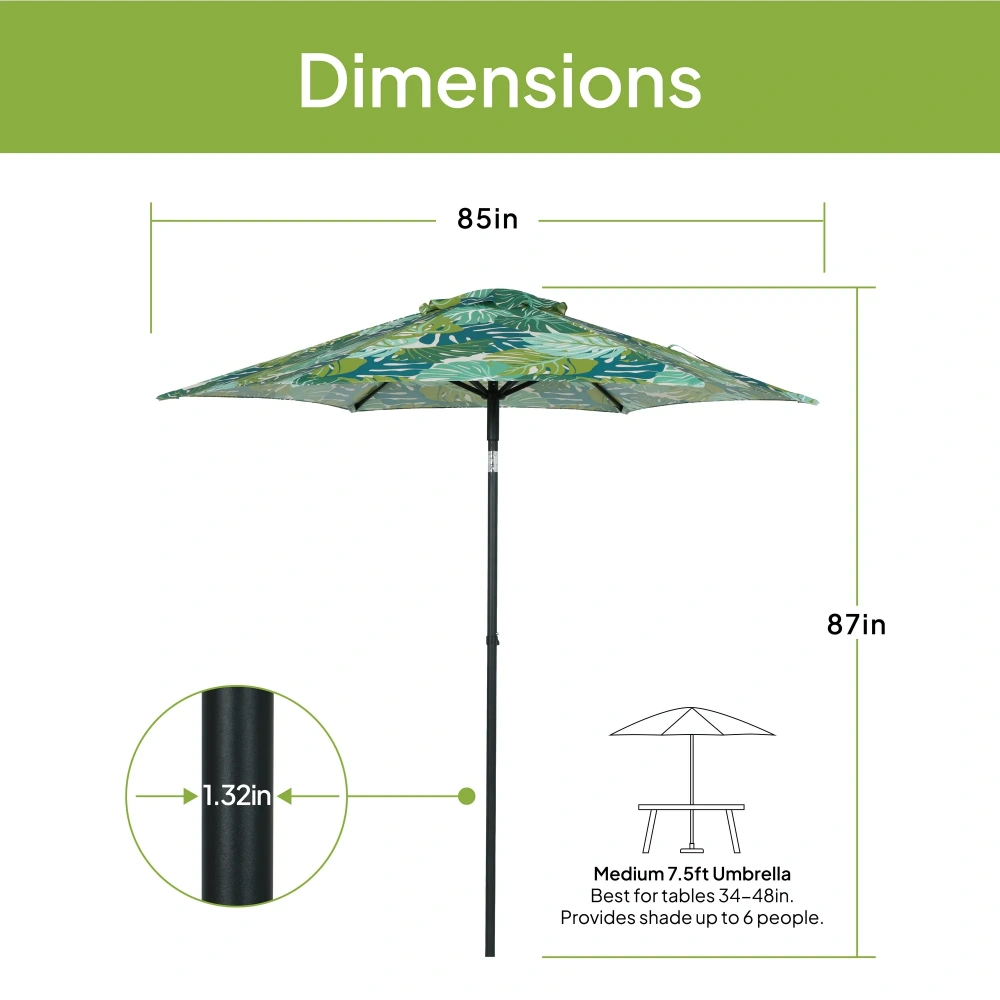 5' Palm Print Round Outdoor Patio Market Umbrella, Push-Up Open, 3-Angle Tilt view 2
