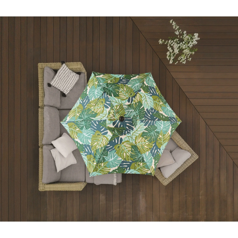 5' Palm Print Round Outdoor Patio Market Umbrella, Push-Up Open, 3-Angle Tilt view 6