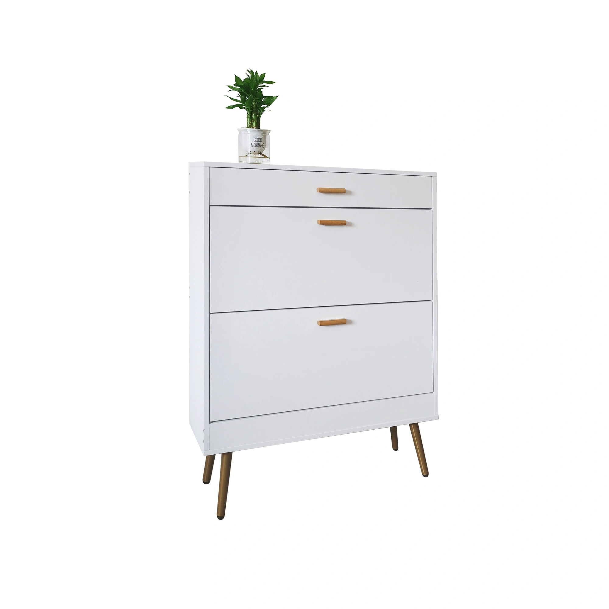 White Entryway Shoe Cabinet - 16 Pair Shoe Rack Storage Organizer with 2 Flip Drawers for Heels Boots Slippers view 6