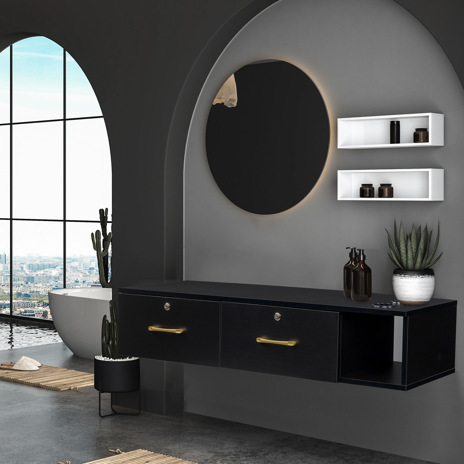 15cm Black E0 Particleboard Salon Cabinet - Hemp Surface, Two Drawers with Three Locking Holes view 13
