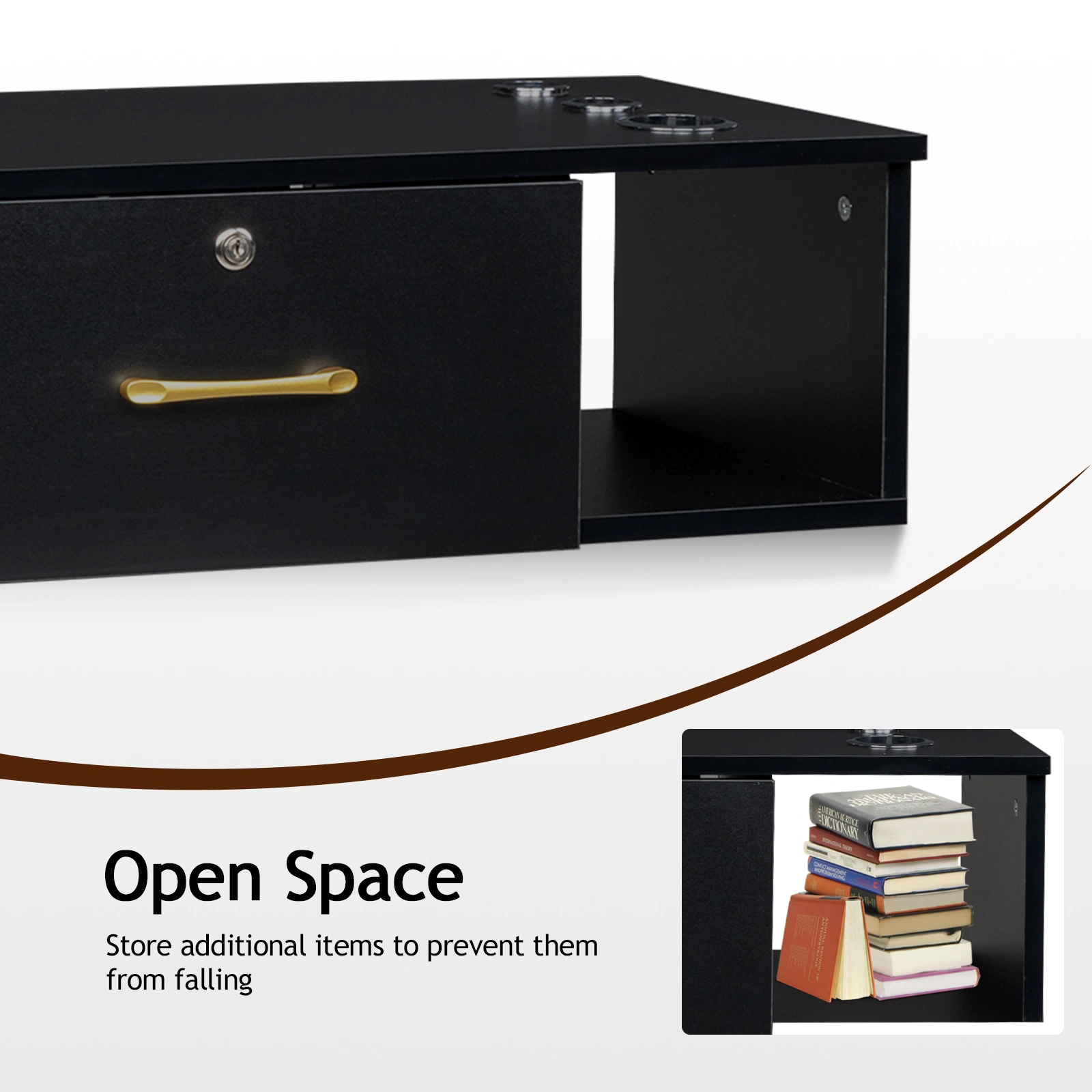 15cm Black E0 Particleboard Salon Cabinet - Hemp Surface, Two Drawers with Three Locking Holes view 5