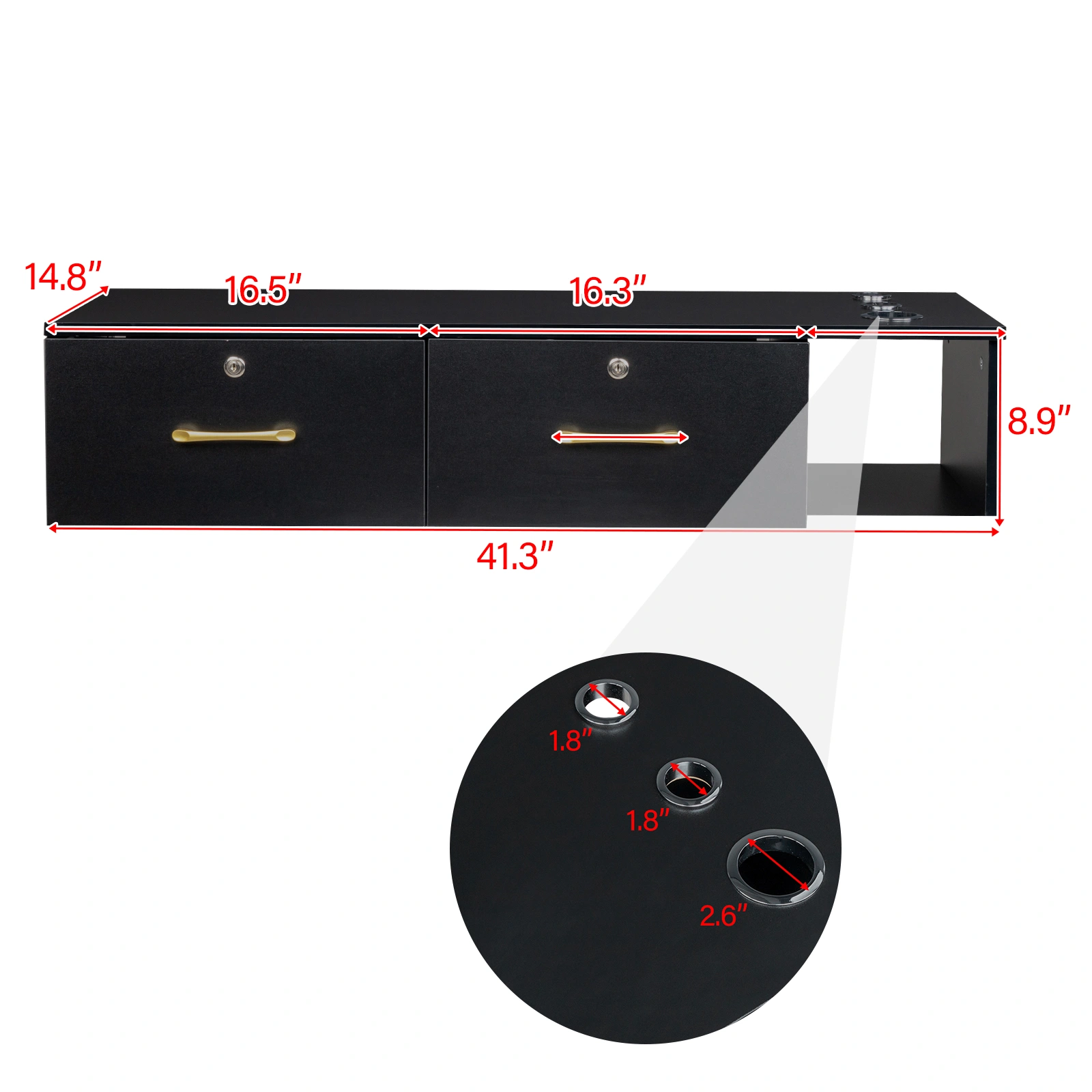 15cm Black E0 Particleboard Salon Cabinet - Hemp Surface, Two Drawers with Three Locking Holes view 6