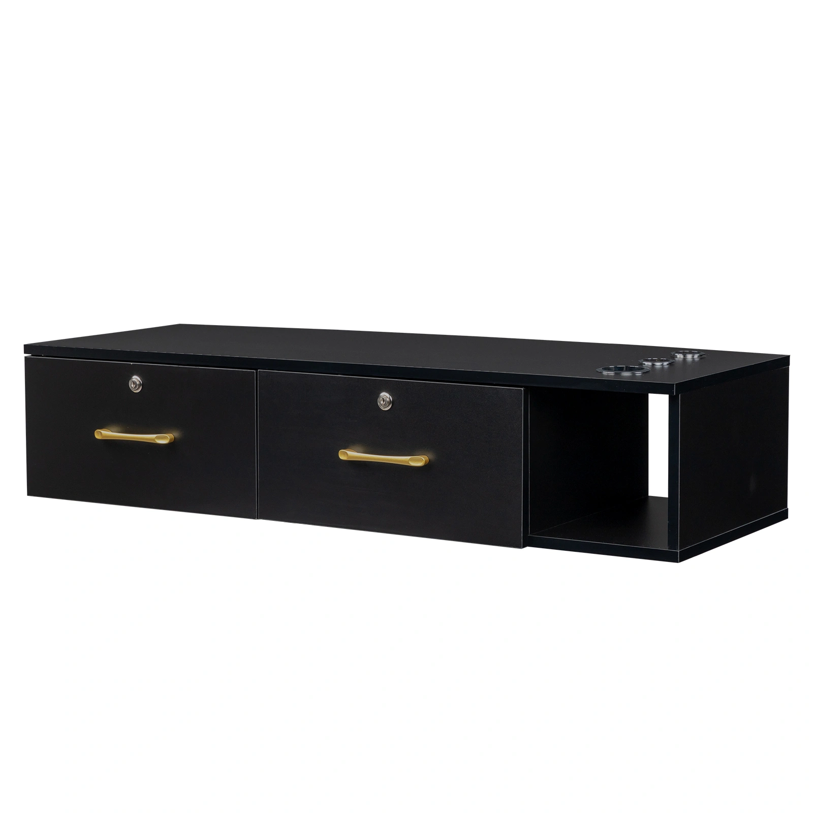 15cm Black E0 Particleboard Salon Cabinet - Hemp Surface, Two Drawers with Three Locking Holes view 8