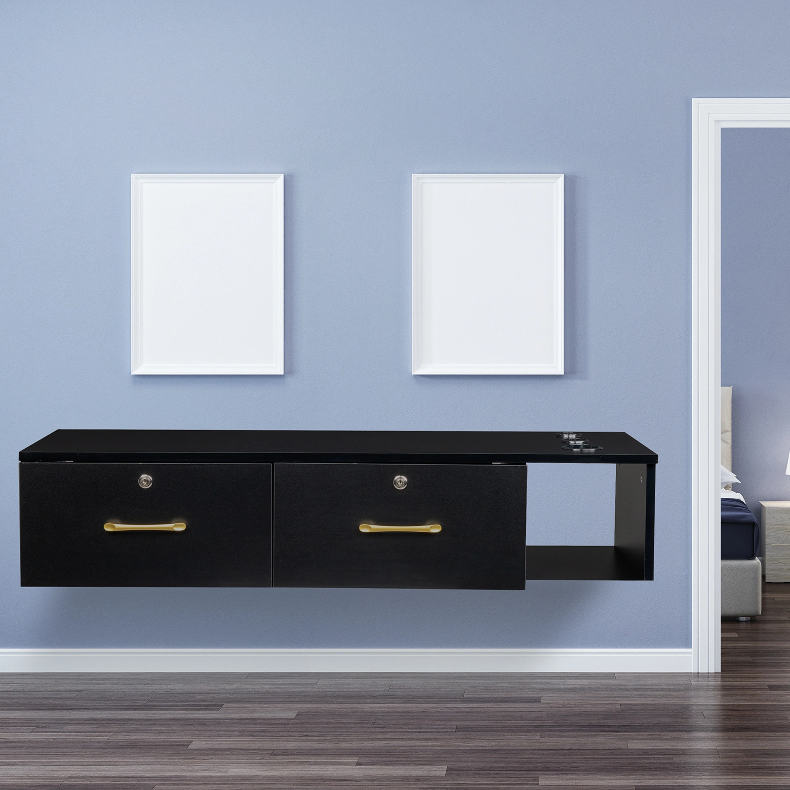 15cm Black E0 Particleboard Salon Cabinet - Hemp Surface, Two Drawers with Three Locking Holes view 9
