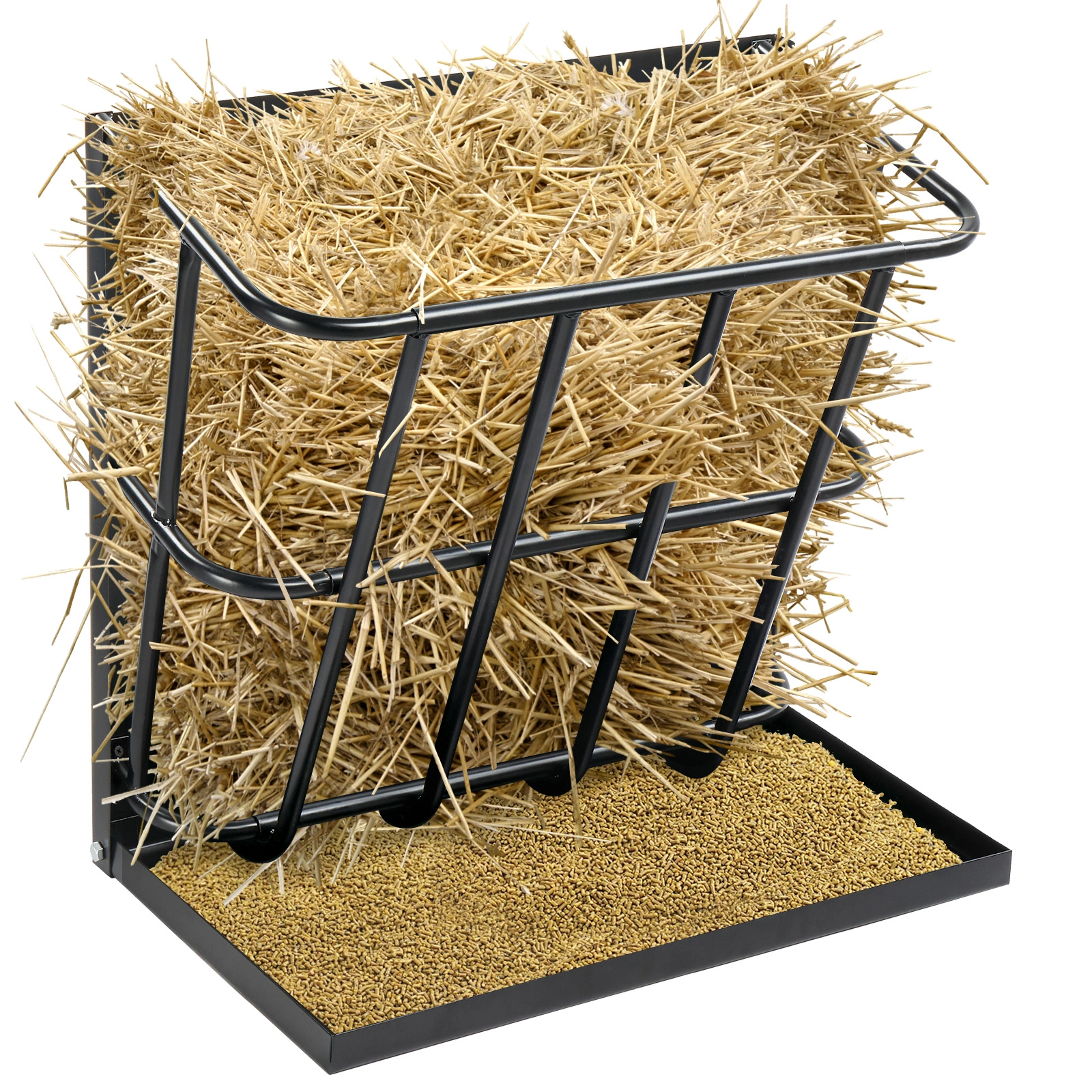 Heavy Duty Steel Hay Feeder 2-in-1 with Detachable Grain Tray, Large Capacity Multi-Sided Goat Sheep Livestock Feeder Rack, Black, Indoor Outdoor view 11