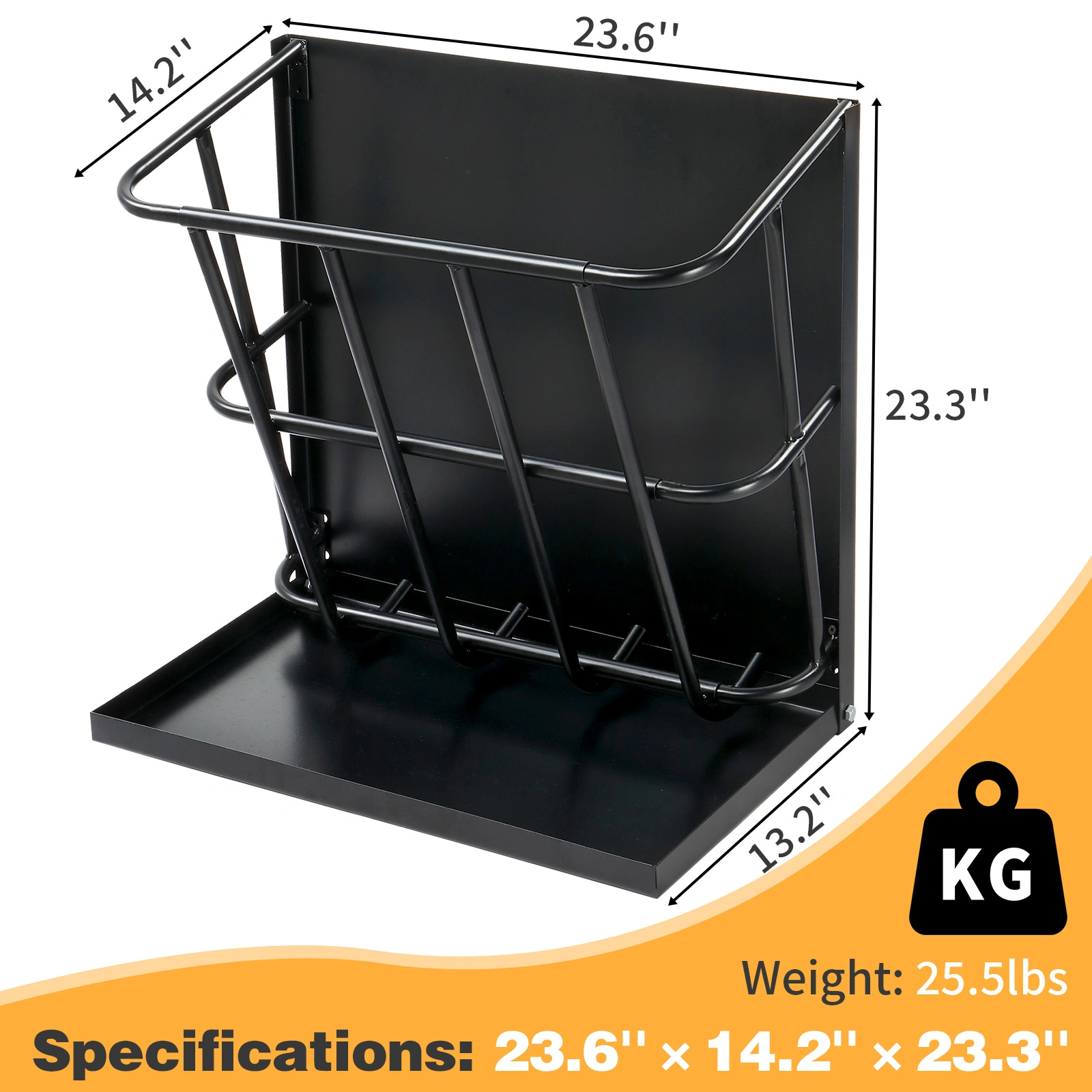 Heavy Duty Steel Hay Feeder 2-in-1 with Detachable Grain Tray, Large Capacity Multi-Sided Goat Sheep Livestock Feeder Rack, Black, Indoor Outdoor view 5