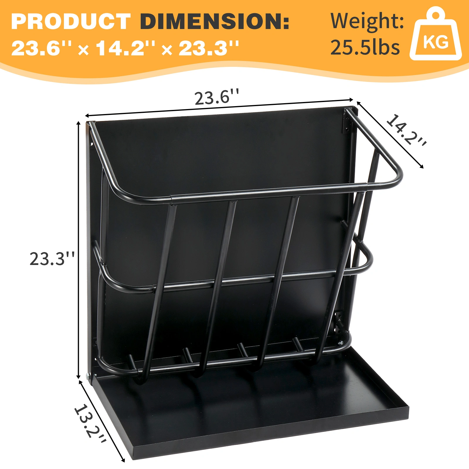 Heavy Duty Steel Hay Feeder 2-in-1 with Detachable Grain Tray, Large Capacity Multi-Sided Goat Sheep Livestock Feeder Rack, Black, Indoor Outdoor view 6