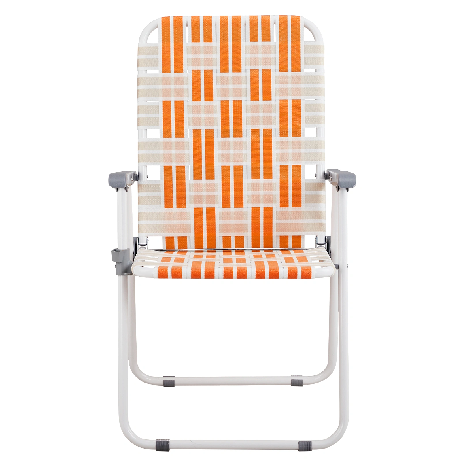 Set of 2 Webbed Folding Beach Chairs, Outdoor Portable Chair for Camping Fishing Poolside Patio, Orange & White view 10