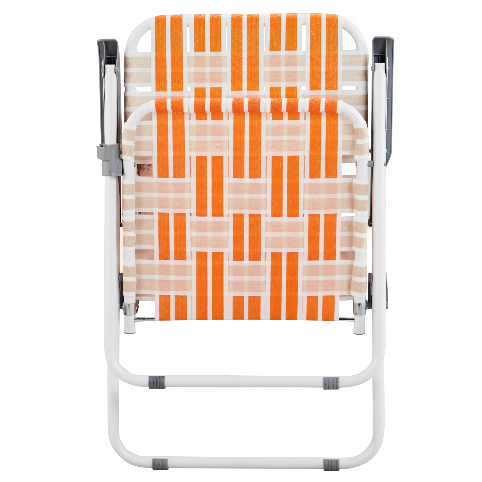 Set of 2 Webbed Folding Beach Chairs, Outdoor Portable Chair for Camping Fishing Poolside Patio, Orange & White view 11