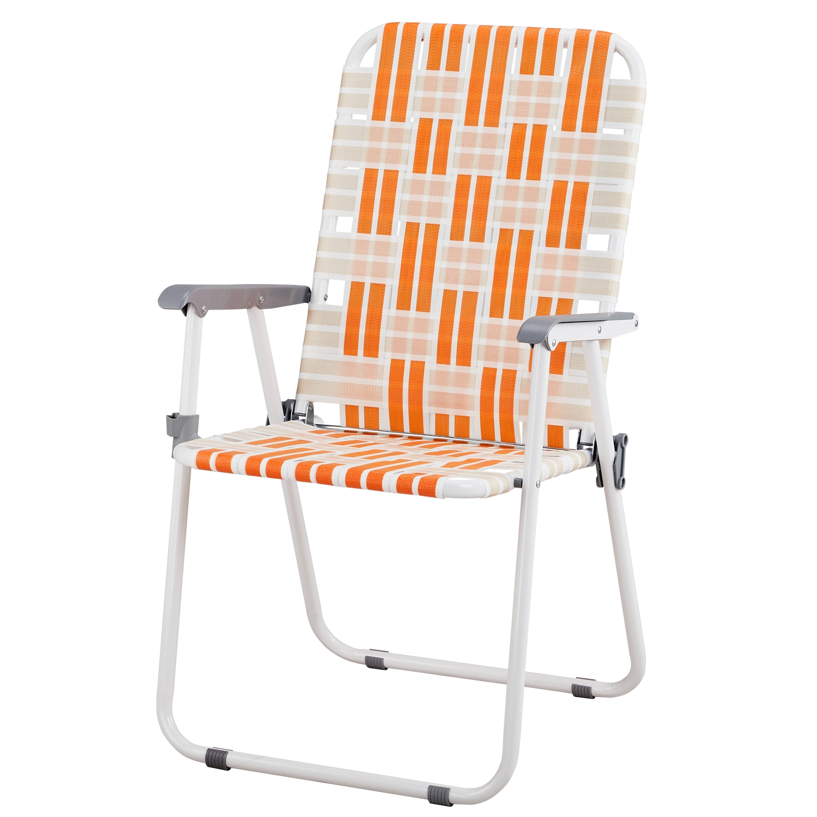 Set of 2 Webbed Folding Beach Chairs, Outdoor Portable Chair for Camping Fishing Poolside Patio, Orange & White view 19