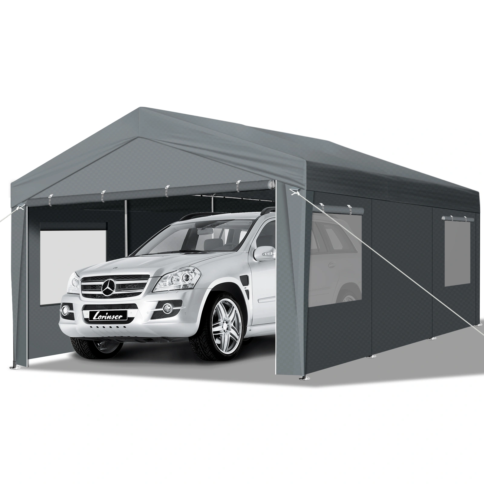 10x20FT Carport Canopy Auto Carport with Grey Water-Resistant Roof Steel Frame Car Port Cover