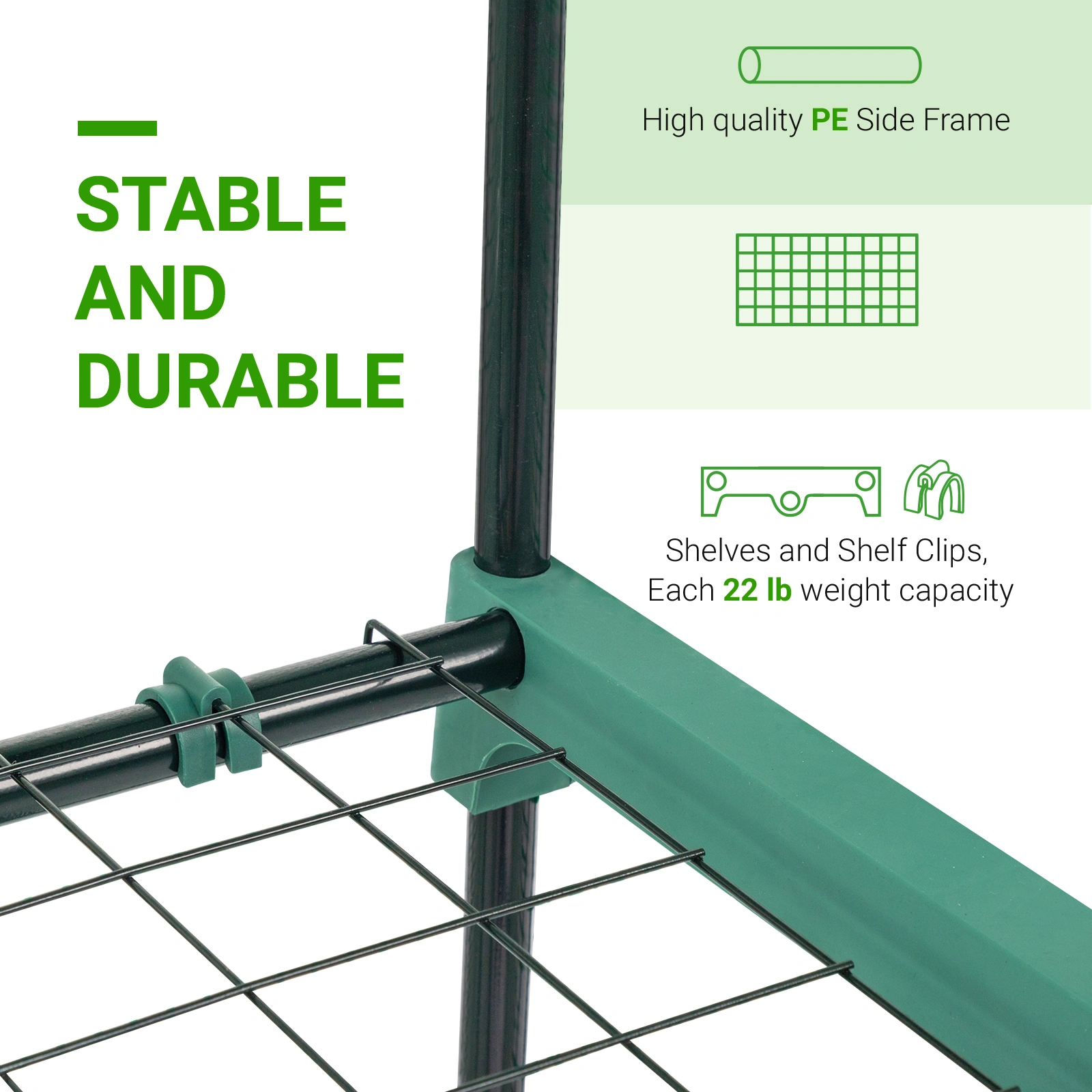 4-Tier Black Metal Flower Stand 69x49x160cm - Iron Pipe Plant Rack with Zipper Roll-Up Door & PE Cover, Grid Shelves, Pointed Top view 14